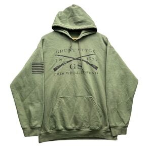 Grunt Style Hoodie Mens L Olive Green Pullover Graphic 1776 Patriotic Sweatshirt